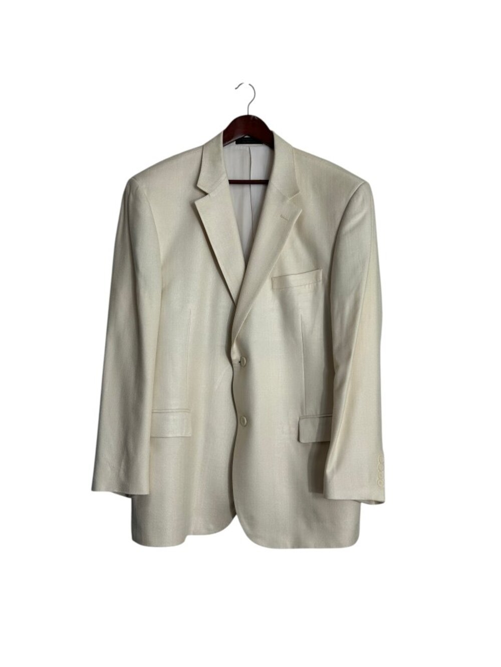 Andrew Fezza Mens 46R 100% Silk Ivory Herringbone Blazer Sport Coat Jacket